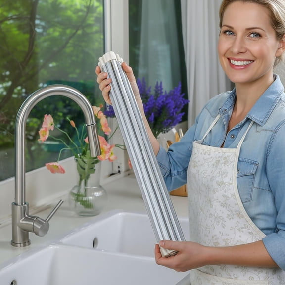 Medium Aluminum Roll Up Dish Drying Rack - Rust Proof Heavy Duty Sink Organizer with Removable Holder for Kitchen Counter