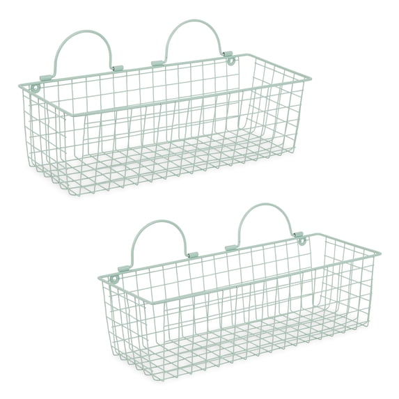 Medium Aqua Blue Wire Wall Basket (Set of 2) Measures 17.7x6.7x5.1