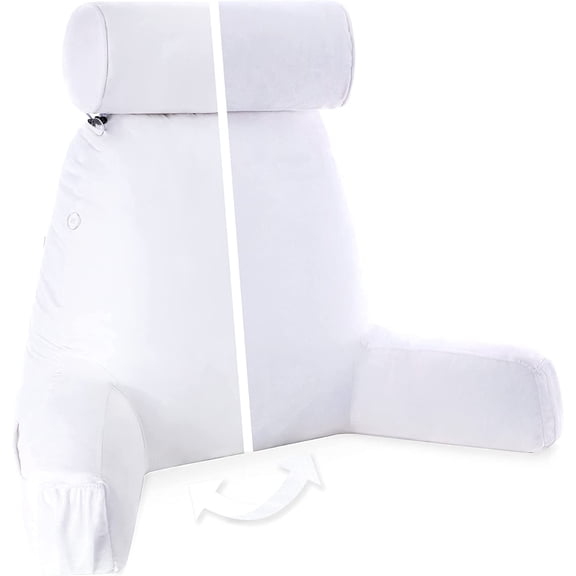 Medium Aspen Edition White Dandelion, Sit Up Reading & Bed Rest with Arms, Ultra-Comfy, Detach Neck Roll - Premium Shredded Memory Foam Backrest, Reverses to Micro: Suede or Plush