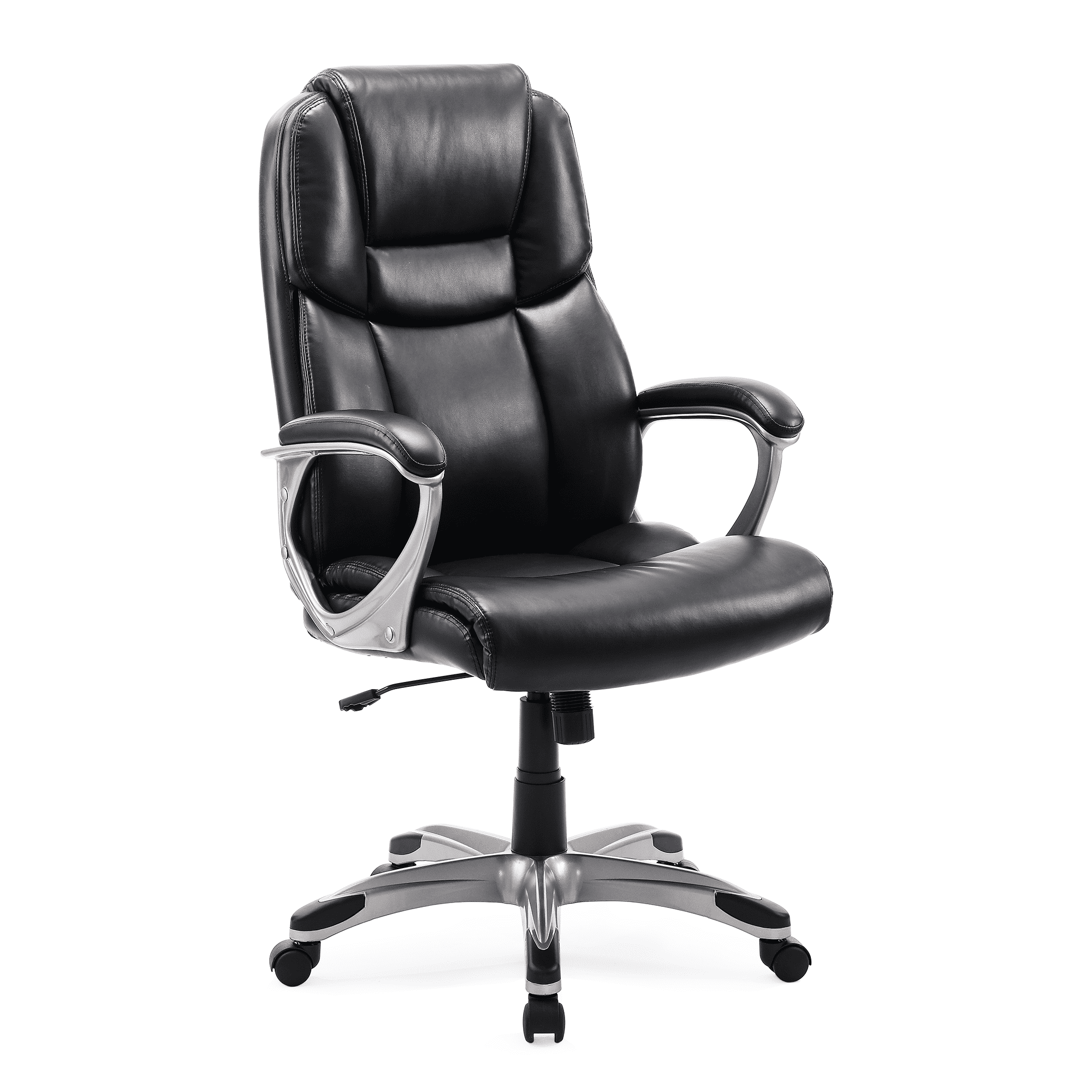 Medium-Back Leather Ergonomic Office Chair Computer Desk Chair with Lumbar Support Black