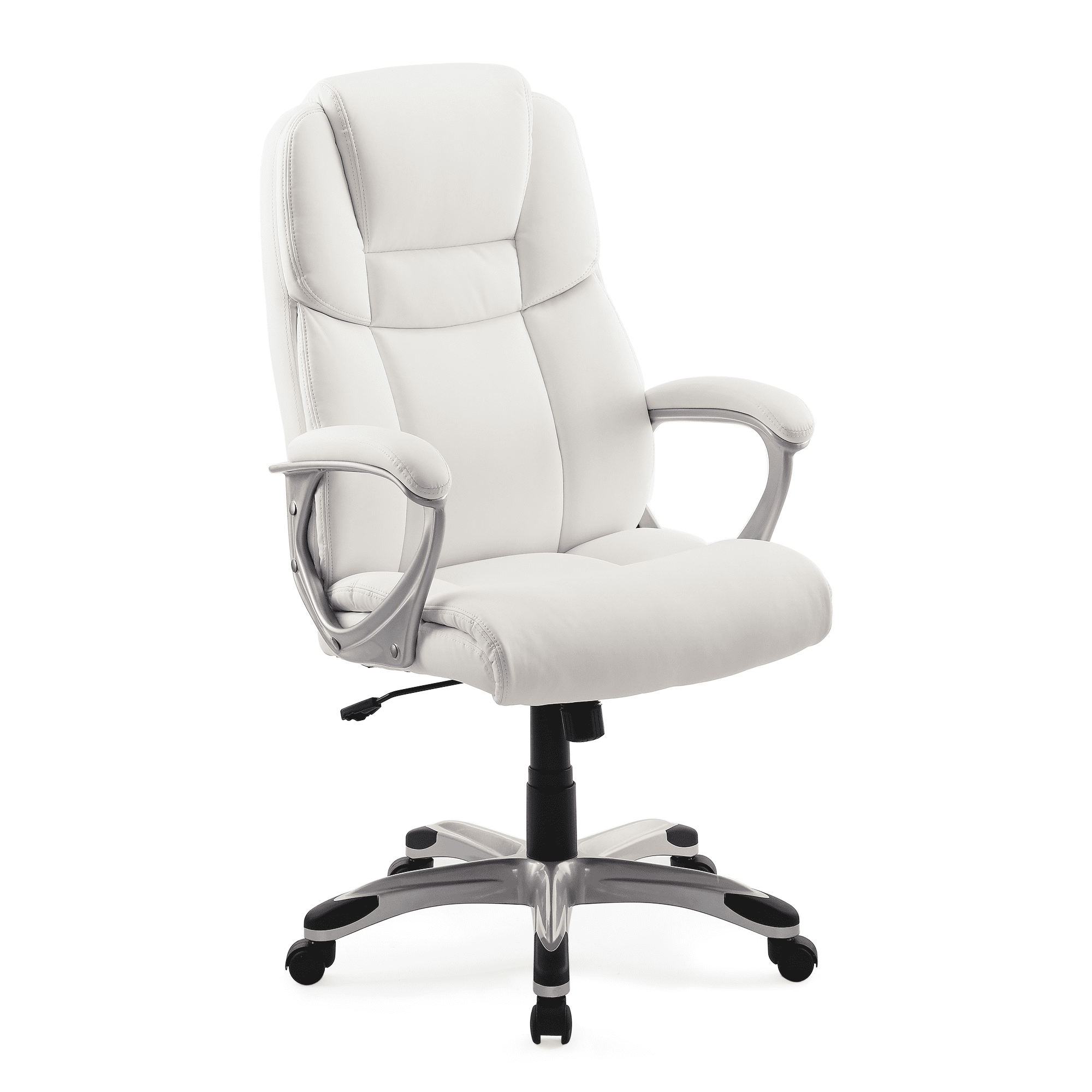 Medium-Back Office Chair Leather Computer Desk Chair with Lumbar Support for Adult,White