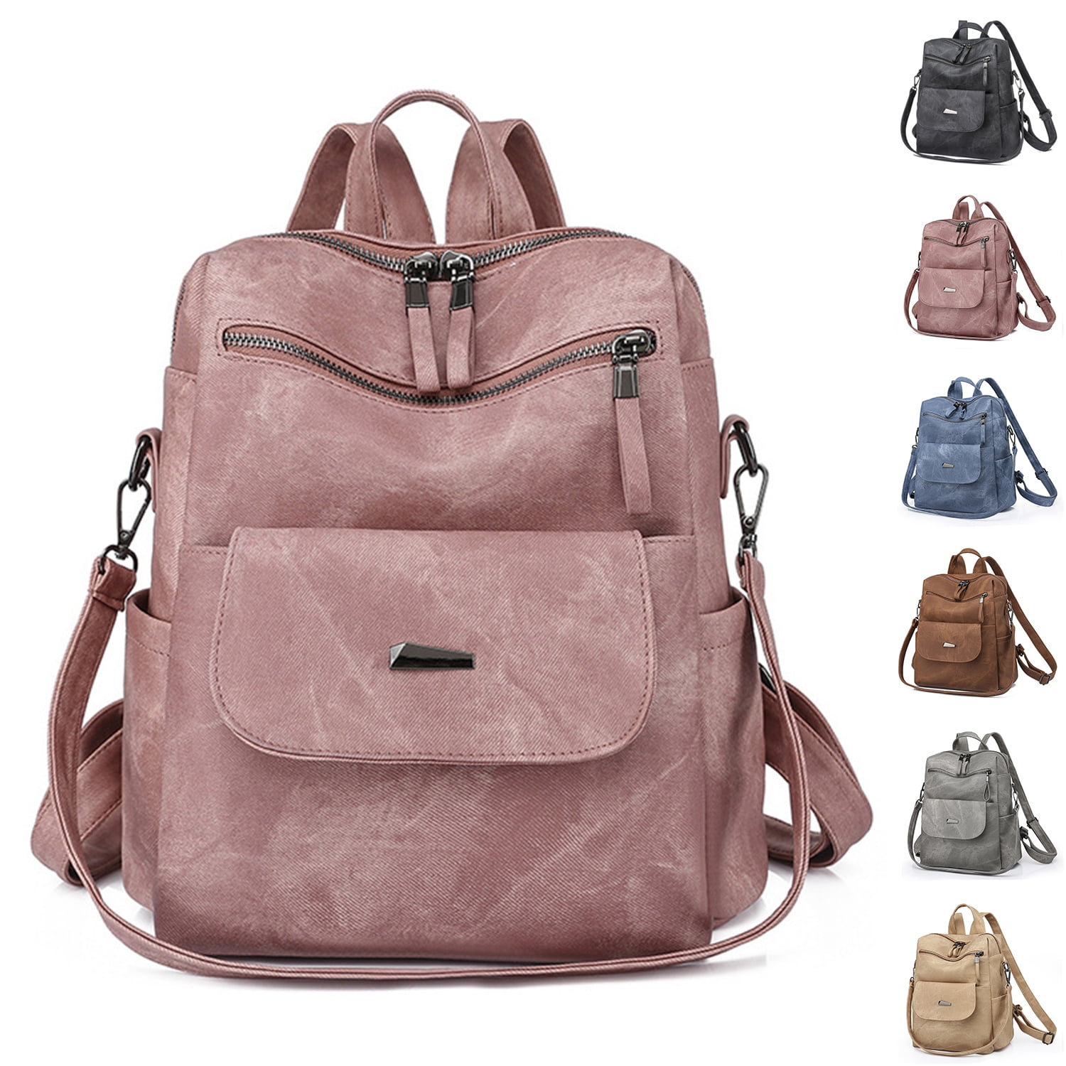 Medium Backpack Purse PU Leather Mini Backpack Travel Casual Ladies Shoulder Bag Pink f66791a3 a480 4acd 9a95 83a8a26cc122.465ff19a38d28415433716564e637dc4