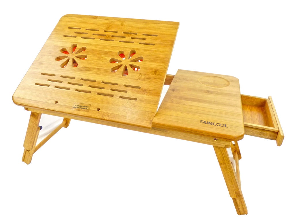 Medium Bamboo Laptop Portable Table Tray Desk w/ USB FAN Height Adjustable, Foldable, 8