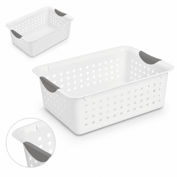 Medium Basket,Open Plastic Storage Bin,Versatile Organization Solution,White,6 Count