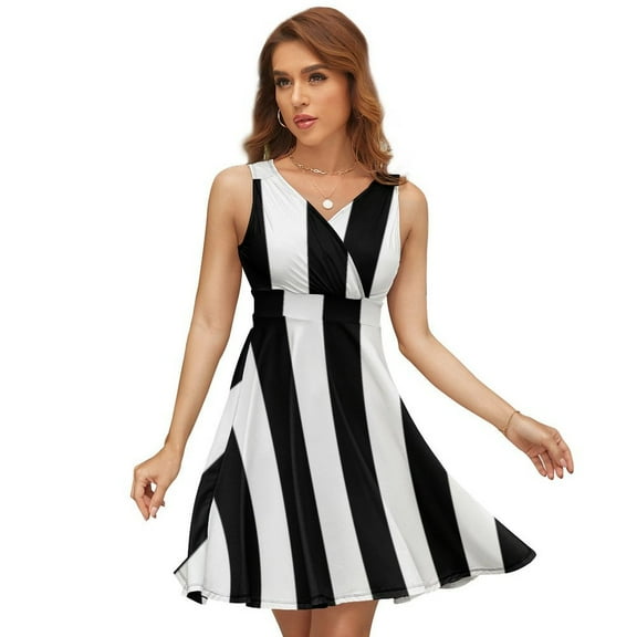 Medium Black And White Stripes Vertical Direction Dress Fashion Beach Long Dresses Female Party Printed Sundress