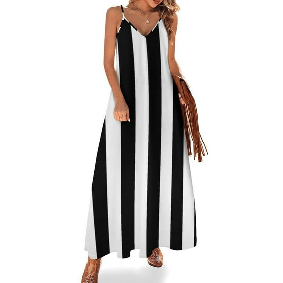 Medium Black And White Stripes Vertical Direction Sleeveless Dress Women's Evening Dress Womans Clothing