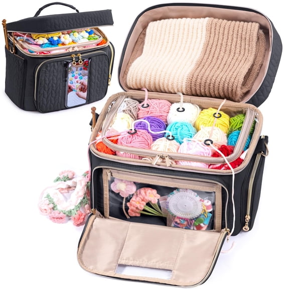 Medium Black Crochet Yarn Storage Bag Craft Hobby Organizer
