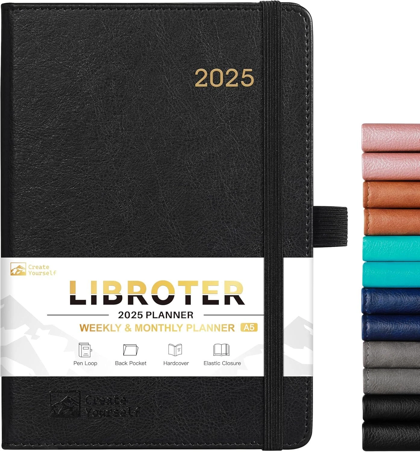 Medium Black Planner 2025 Classic Weekly Monthly Pages Durable Leather Cover