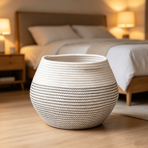 Medium Blanket Basket (10"x8"),Woven Baskets for Storage Laundry Hamper, Cotton Rope Blanket Basket for Living Room, Laundry, Nursery, Beige