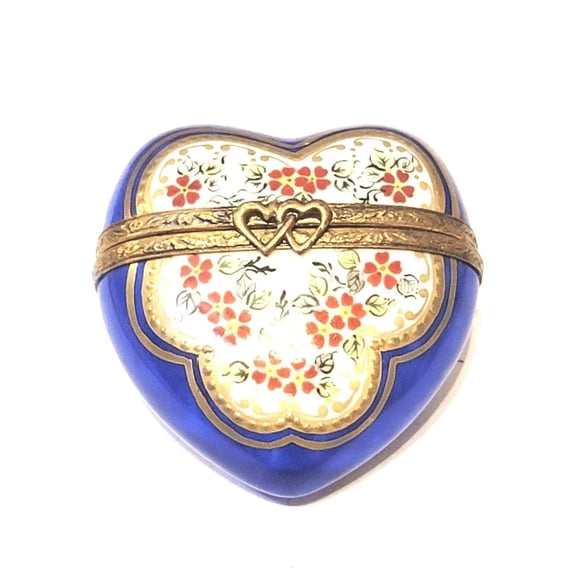 Blue Gold Heart Box for Romantic Gifts overstock Limoges Box Porcelain Figurine