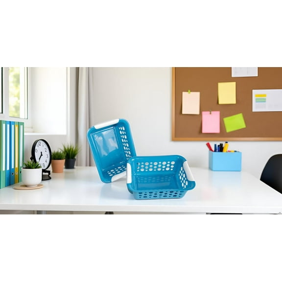 Medium Blue Stacking Storage Baskets - 10.75 Inches - Set of 2