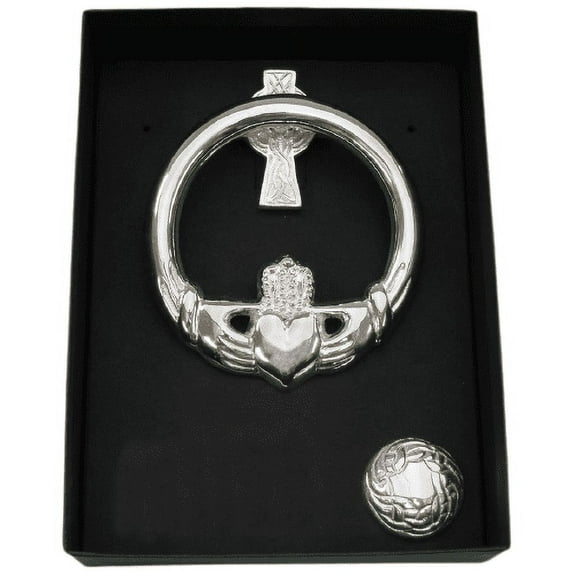 Medium Brass Claddagh Door Knocker Cross Back Silver Plate by Robert Emmet Co.