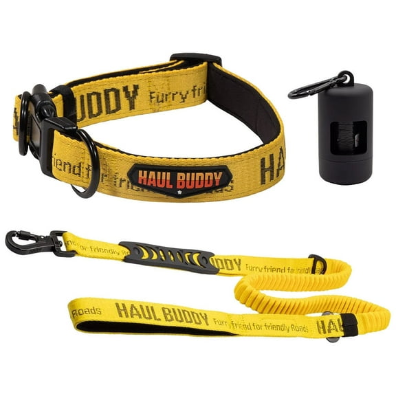 Medium Breed Dog Collar and Leash Set with Poop Bag Holder for Male Female Dogs - Yellow Adjustable Quick Release Collar with Leashes for Walking and Reusable Doggie Potty Bag