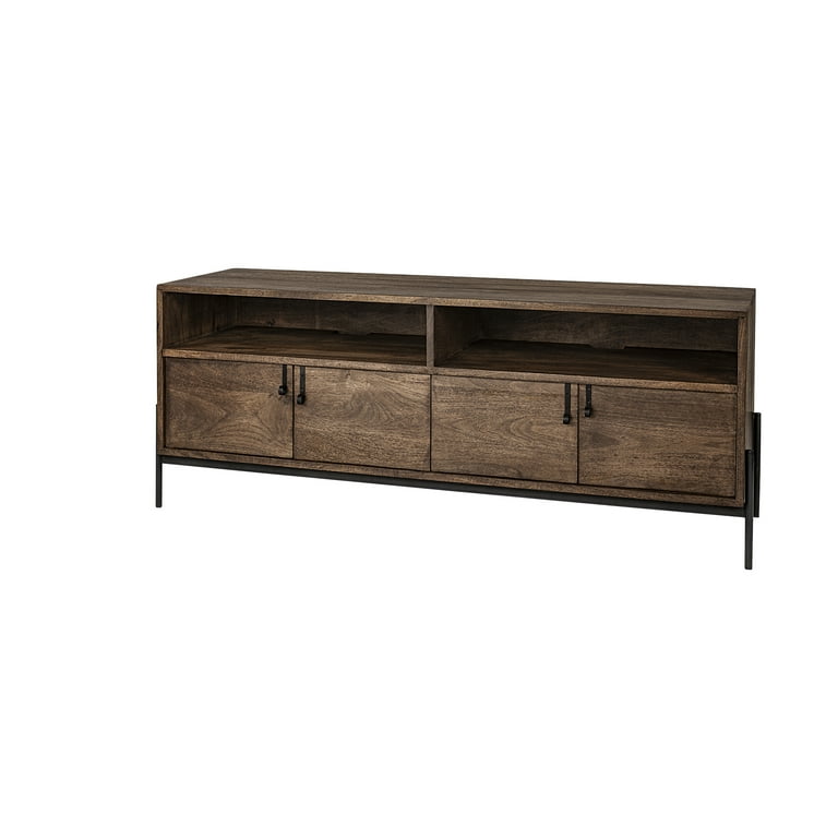 Medium Brown Mango Wood Finish TV Stand Media Console With 4 Doors Medium Brown Mango Wood Finish TV Stand Media Console With 4 Doors