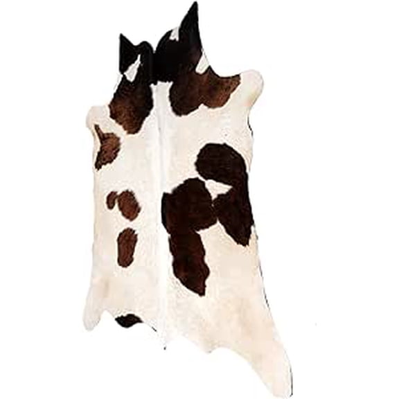 Medium Brown White Cowhide Rug, Real Leather Animal Hide, Unique Hair-on Texture, Adds a Touch of Natural Elegance to Home Décor
