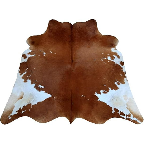 Medium Brown White Cowhide Rug, Real Leather Hair-on Animal Hide, Natural and Stylish Home Décor Accent for Rustic or Modern Spaces