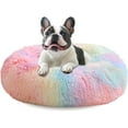 thumbnail image 1 of Medium Calming Dog Bed, Anti-Anxiety Donut Cuddler Cat Bed with Anti-Slip Bottom, Fluffy Faux Fur Machine Washable Pet Cushion for Medium Dog & Cat, 27"/Rainbow, 1 of 15