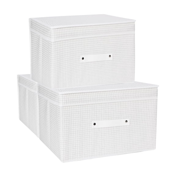 Medium Canvas Storage Baskets White Grid-3PCS Fabric Organizing Bins