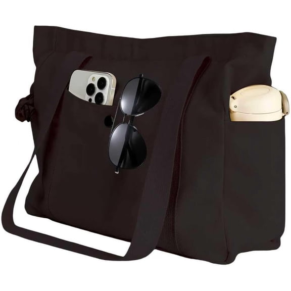 Medium Canvas Tote Bag with Zipper & Multi-Pocket, Heavy Duty  Canvas Purse for Women Men Work Handbag