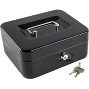 Medium Cash Box with Money Tray, Locking Steel Medium Cash Box, Small Safe with Key, for Daily S Coin Collection. (Black)