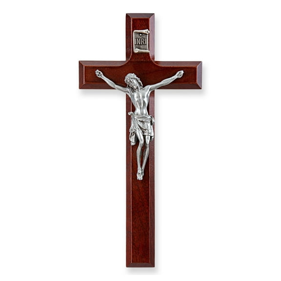 Medium Catholic Dark Cherry Wood Wall Crucifix, 7", for Home, Office, Over Door