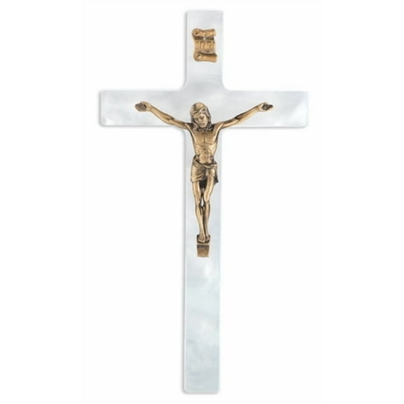Medium Catholic White Pearlized Crucifix, 7", for Home, Office, Over Door