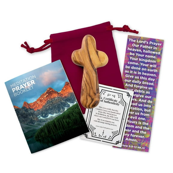 Medium Certified Holy Land Olive Wood Handheld Comfort Cross from Israel