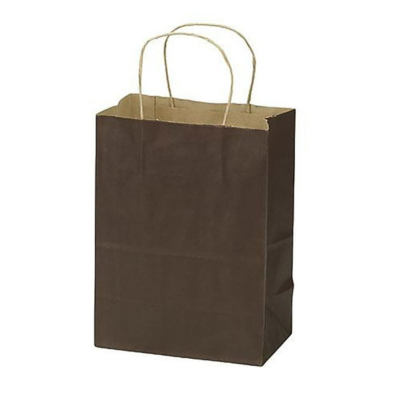 SSWBasics Medium Chocolate Paper Shopping Bags - 8 ¼”L x 4 ¾”D x 10 ½”H - Case of 100