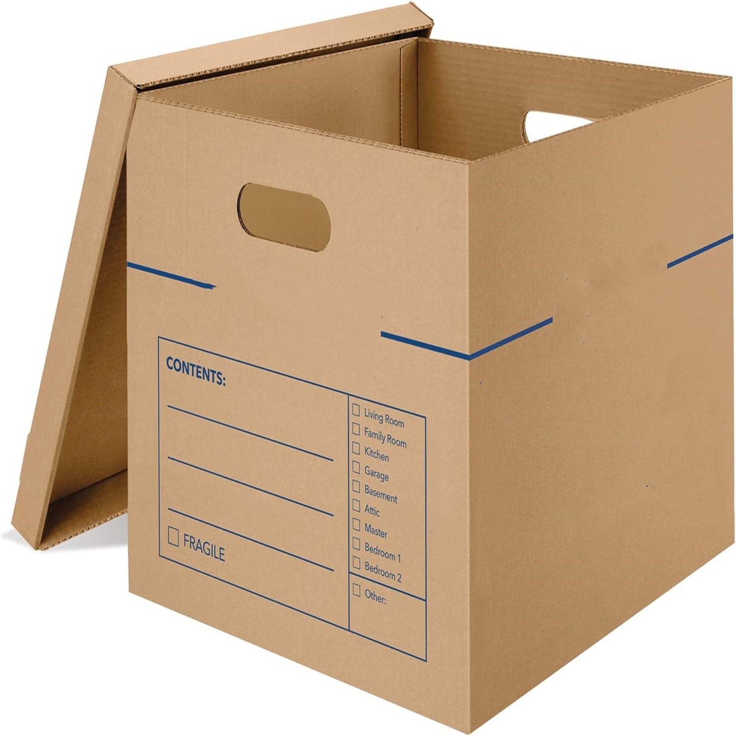 Medium Classic Moving Box 20 Pack, Reinforced Handles, Tape-Free Assembly, Box with Lid, 19-in x 14.5-in x 15.5-in