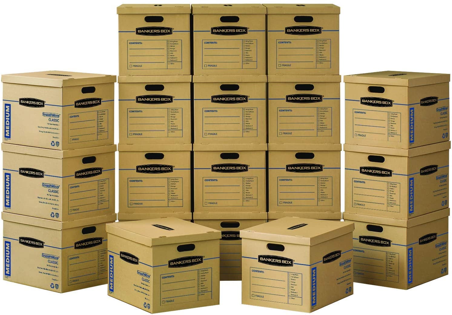 Medium Brown Cardboard Moving Boxes with Reinforced Handles, 20 Pack