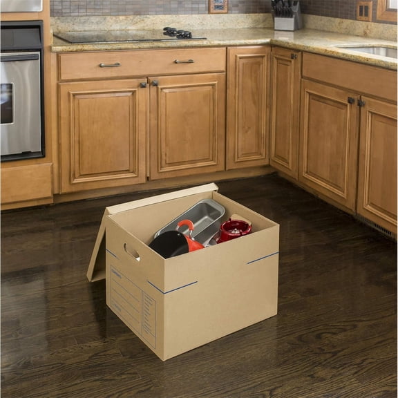 Medium Classic Moving Box 20 Pack, Reinforced Handles, Tape-Free Assembly, Box with Lid, 19" x 14.5" x 15.5", Cardboard