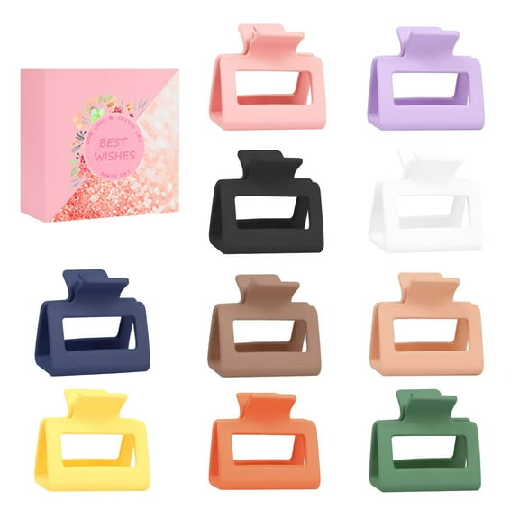 Genwiss Medium Claw Hair Clips, Durable Stylish Square Hair Jaw Clips for Thin/Medium Hair, 10 Count (Multicolor)