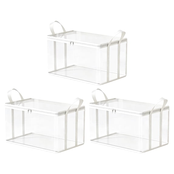Medium Clear Plastic Storage Bags with Zipper and Handle for Clothes Moving Dorm Room Organization Wardrobe Storage Containers(3PC)