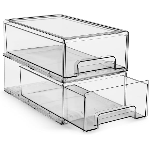 Medium Clear Stackable Storage Drawers with Handles (2 Pack)
