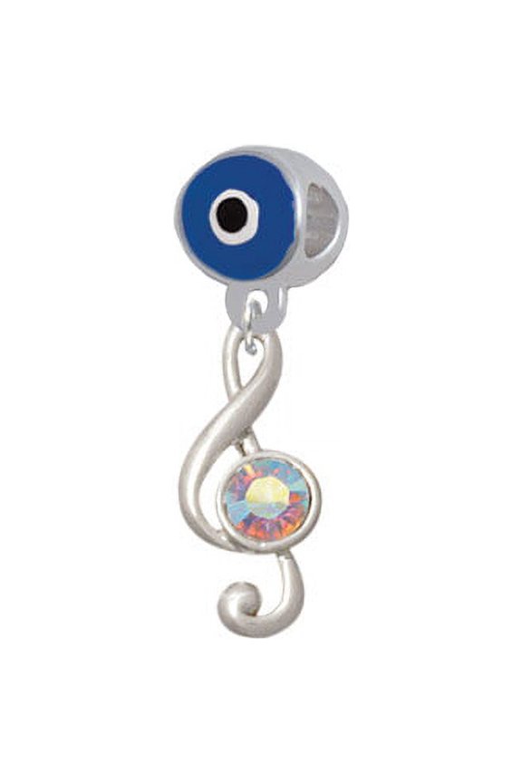 Medium Clef with AB Crystal - Blue Evil Eye Charm Bead