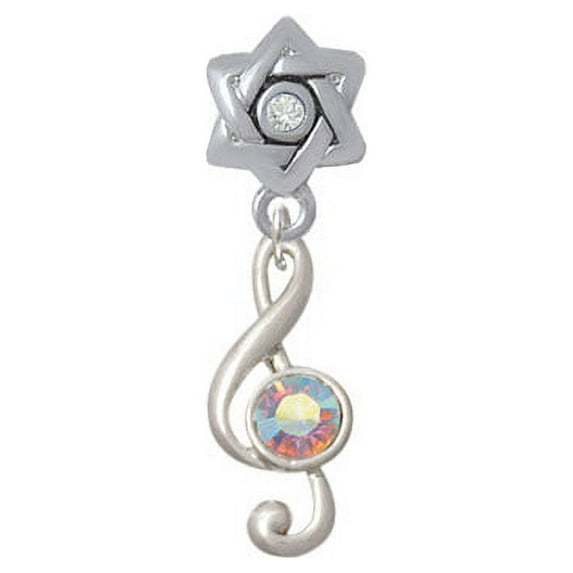 Medium Clef with AB Crystal - Star of David with Clear Crystal Charm Bead