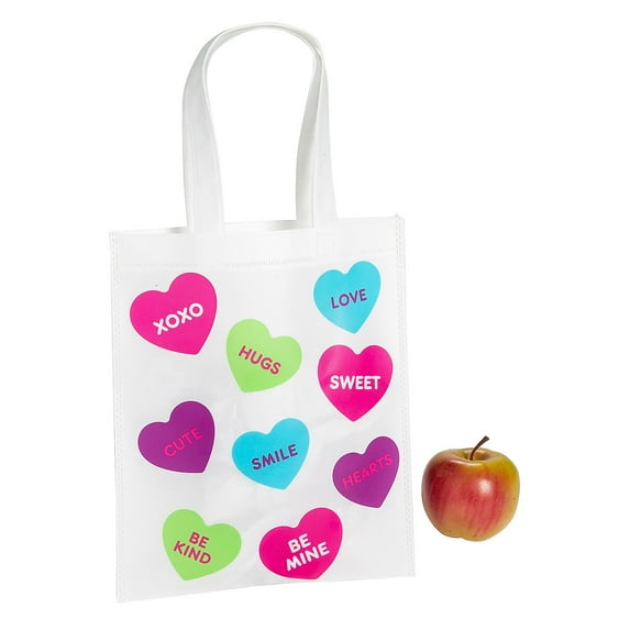 Medium Conversation Hearts Laminated Tote Bags - 12 Pieces