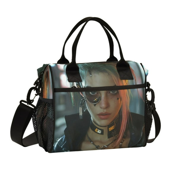 Medium Cooler Bag Lunch Bag Portable Meal Bag Work Meal Bag Outdoor Meal Bag Travel Meal Bag Picnic Meal Bag Going Out Meal Bag Beautiful Cyberpunk Women