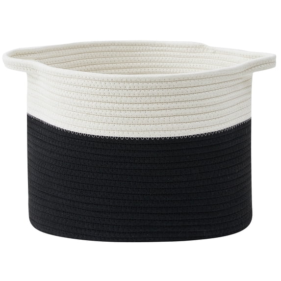 Medium Cotton Rope Storage Basket Bin with Handles, 14"L x 12"W x 10"H, Baby Nursery Laundry Basket Hamper, Toy Storage Basket