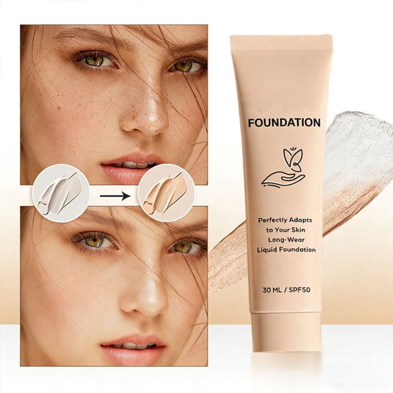 SZBAOAN Medium Coverage pH Color Changing Foundation,Adaptive Skin Tone Makeup Liquid,Lightweight Natural Finish Concealer for Mature Skin,30ml
