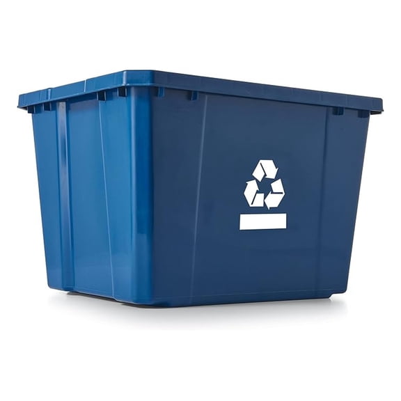 Medium Curbside Blue Box, Plastic 17 Gallon/64 Litre Home Trash Can Refuse and Recycling Bin Container with Built-in Handles (1 Pack)