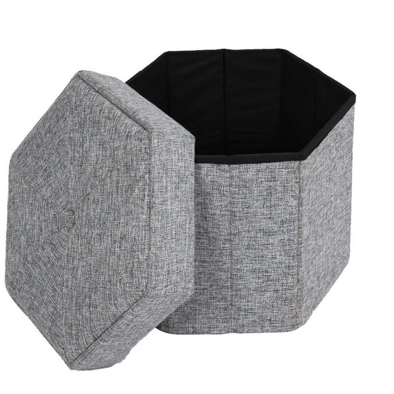Medium Decorative Grey Foldable Hexagon Ottoman for Living Room, Bedroom, Dining, Playroom or Office