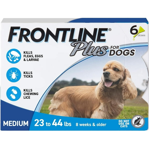 Medium Dog (23-44 pounds). 6 Treatments Front line Plus Flea and Tick