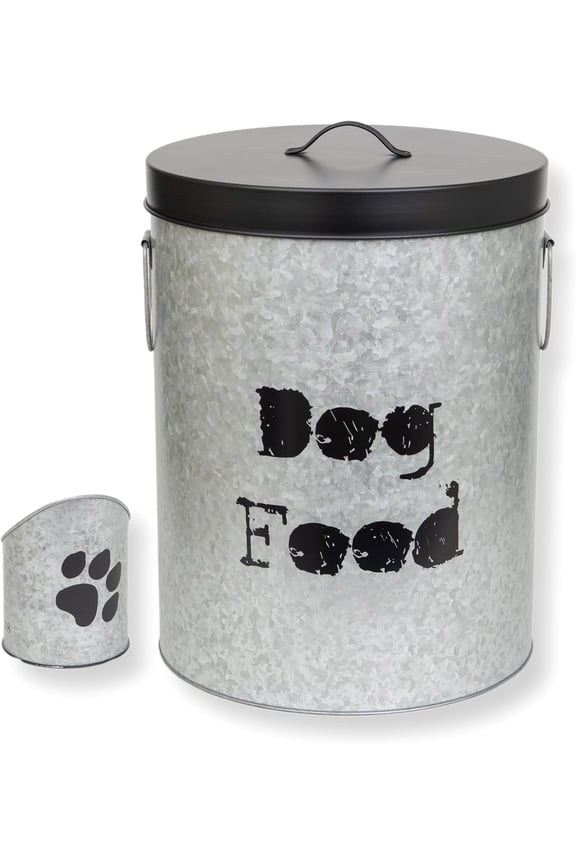 Medium Dog 40lb Pet Food Storage Canister with Scoop – Durable & Airtight for Freshnesss, Minimalist Design & Recyclable, Medium Metal Container (Dog Bin - Medium Size)