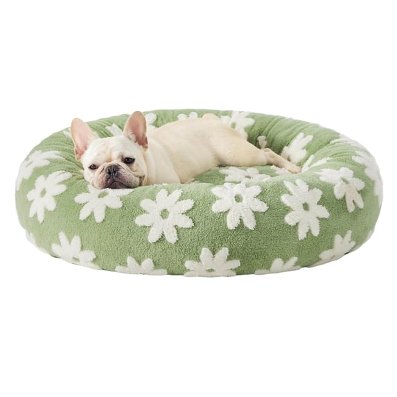 Medium Dog Bed, 50x50cm Round Donut Style Elevated Pet Bed for Anxiety, Washable Cover, Indoor Winter Warm Sleeping Mat for Medium Sized Dogs, 1 Count
