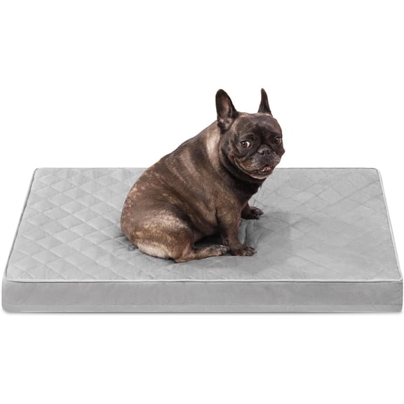Medium Dog Bed - Waterproof with Removable Washable Cover and Non-Slip Bottom, Quilting for Crate, 29x18 Inch, Light Gray