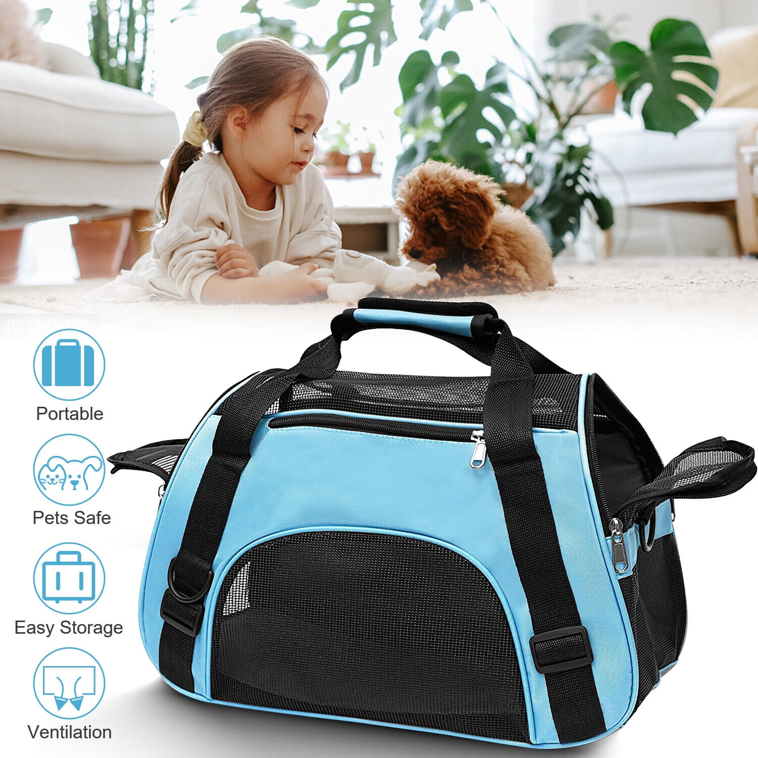 Medium Dog Carrier, Soft Sided Pet Carrier for Medium Dogs and Cats up to 11 Lbs, Collapsible Puppy Carrier Dog Travel Bag, Blue