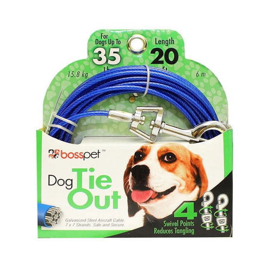 Medium Dog Tie Out Vinyl Coated Outdoor Cable Restraint Holds 35lbs Pick Length (20ft)