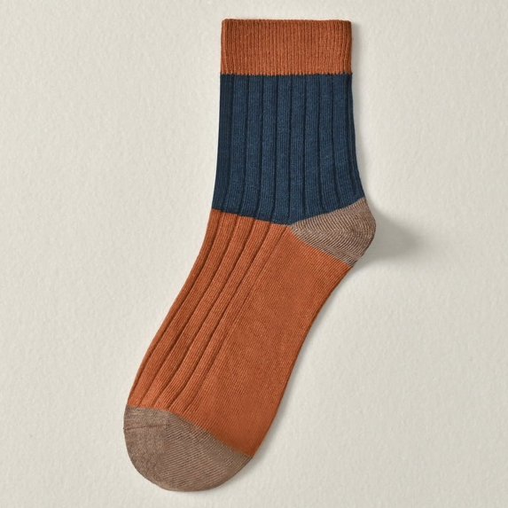 Medium Double Needle Anti-pilling Cotton Deodorant Sweat Absorbent Breathable Contrast Combed Cotton Socks Men's Medium Socks 2PCS