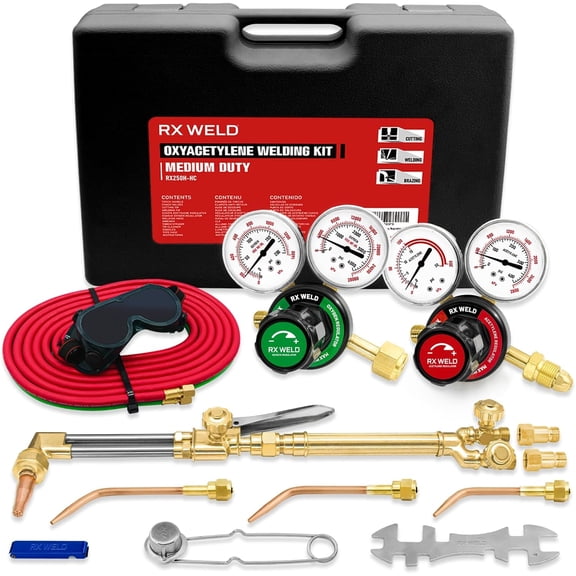 Medium Duty Oxy Acetylene Torch Kit with Check Valves - Cutting, Welding & Brazing Tool Set (CGA540/CGA510)